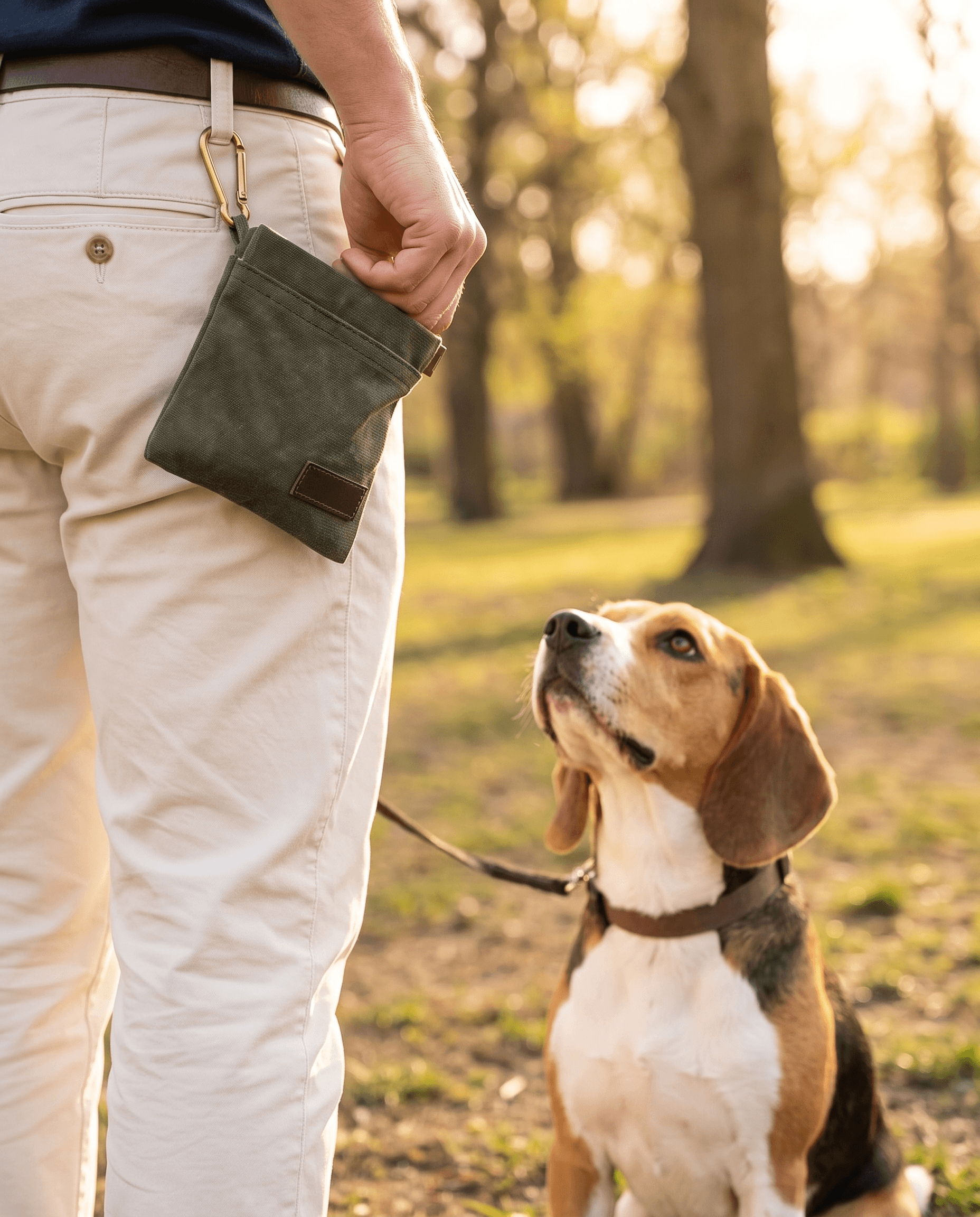 Form Treat Pouch — Sage in use on a walk