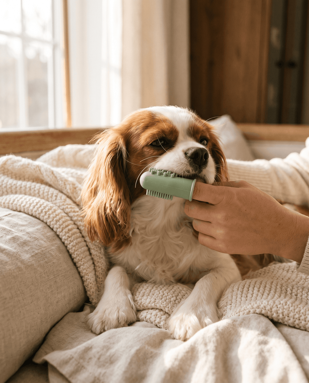 Form Finger Brush — Sage in use