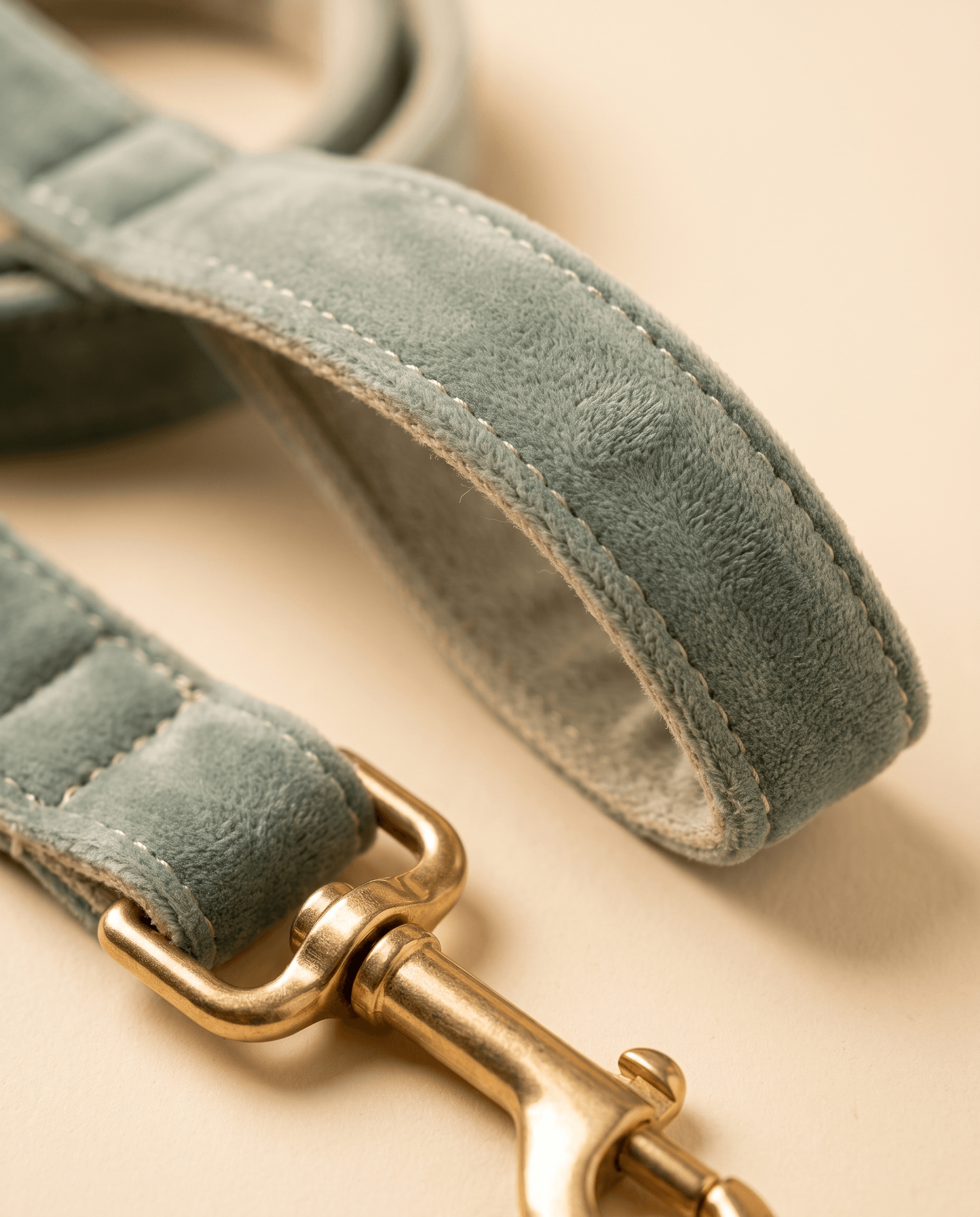 Form Lead — velvet handle and clasp detail