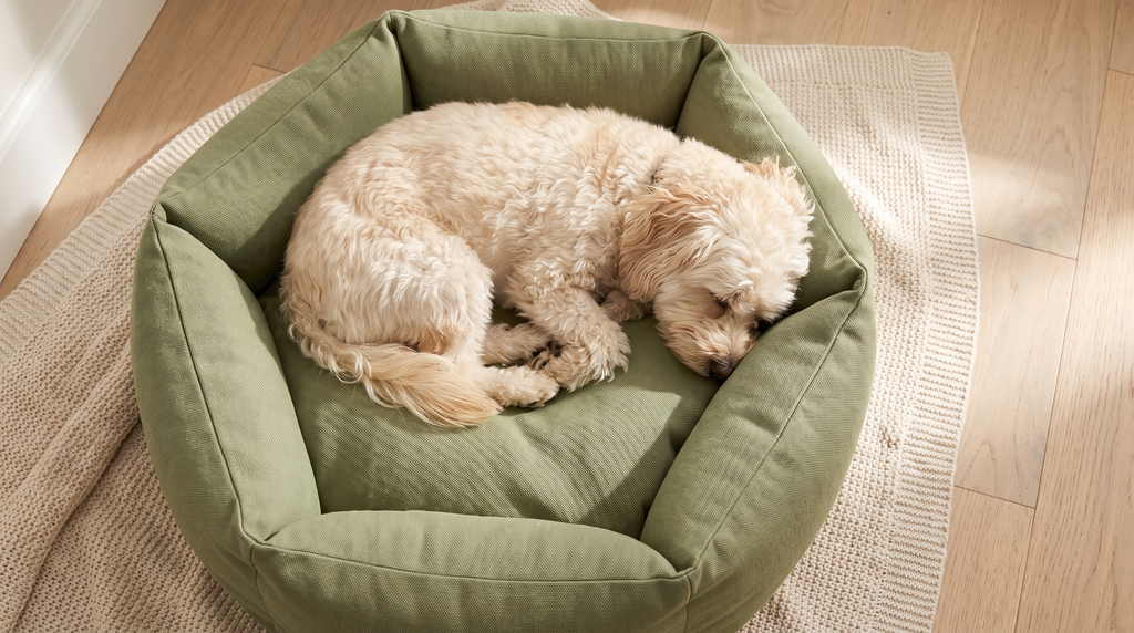 Rest Den — overhead view, dog asleep