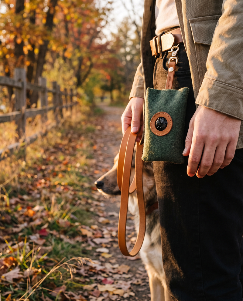 Form Waist Pouch clipped to a belt on a park walk